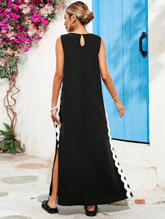 Black Sleeveless Midi Dress with Slit Tianya Fashion