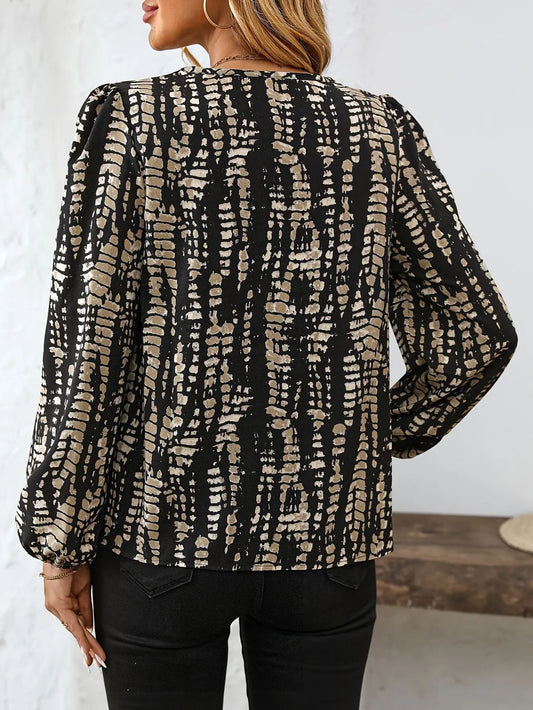 Notch Neck Abstract Print Blouse Tianya Fashion