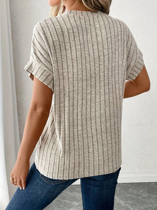 Casual Ribbed Drop Shoulder T Shirt Tianya Fashion