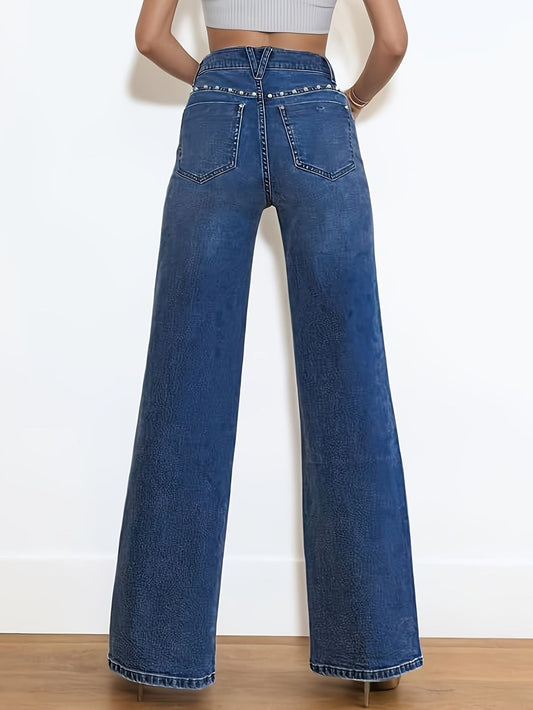 High Waisted Straight Leg Pearl Jeans Tianya Fashion