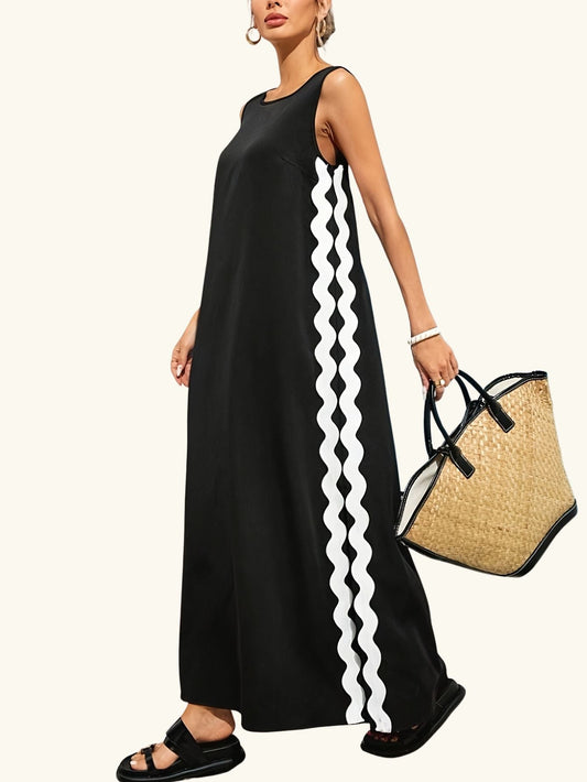 Black Sleeveless Midi Dress with Slit Tianya Fashion