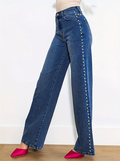 High Waisted Straight Leg Pearl Jeans Tianya Fashion