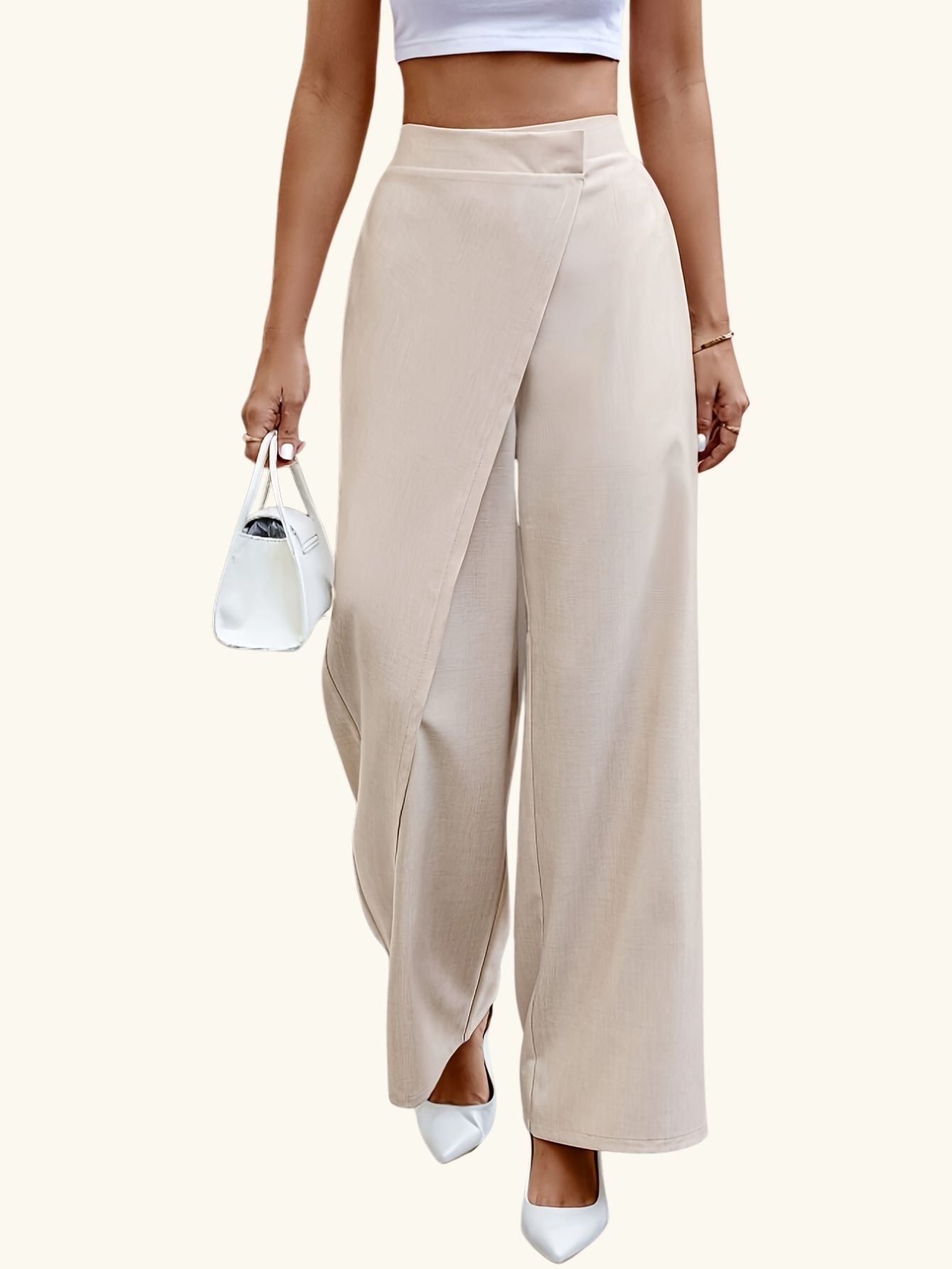 Asymmetrical High Waisted Straight Leg Pants Tianya Fashion