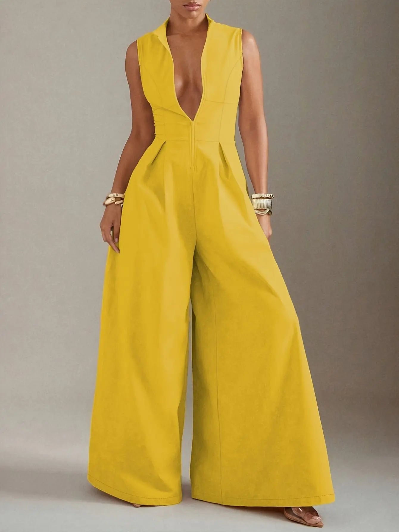 Sleeveless Pleated Jumpsuit Tianya Fashion