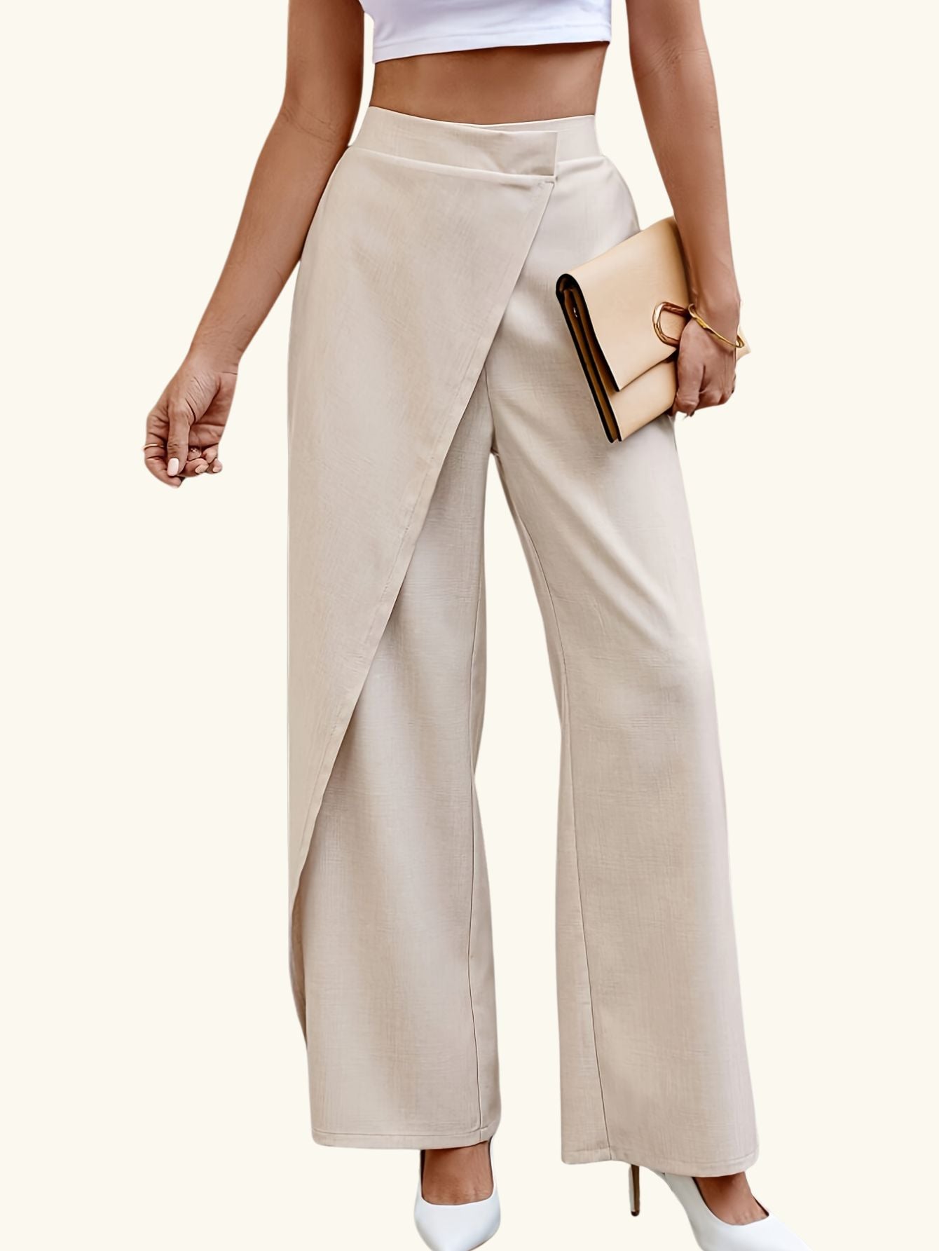 Asymmetrical High Waisted Straight Leg Pants Tianya Fashion